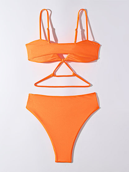 Solid color fashionable ruched swimsuit suit