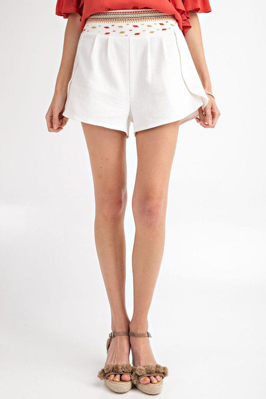 Embroidered High Rise Waist Shorts