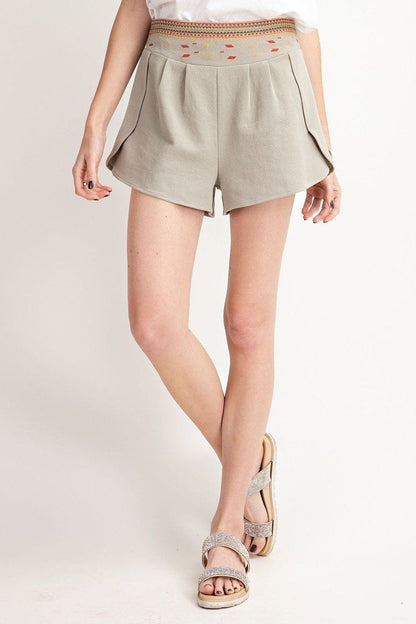 Embroidered High Rise Waist Shorts