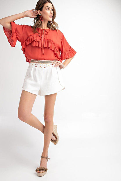 Embroidered High Rise Waist Shorts