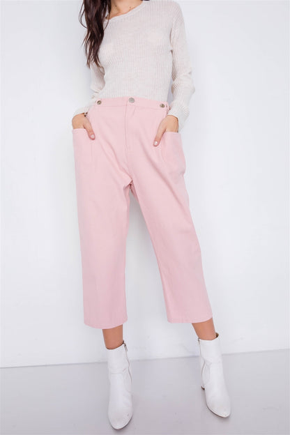 Pantalones de cintura con broche ajustable y pierna ancha con tobillo liso y elegante en colores pastel