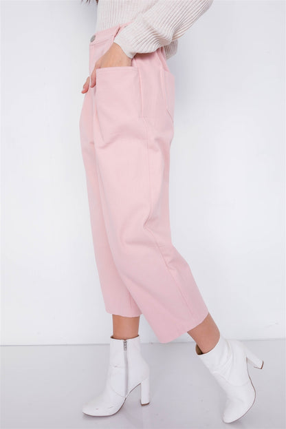 Pantalones de cintura con broche ajustable y pierna ancha con tobillo liso y elegante en colores pastel