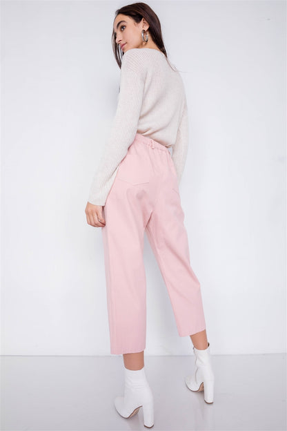 Pantalones de cintura con broche ajustable y pierna ancha con tobillo liso y elegante en colores pastel