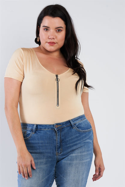 Plus Size Zipper Short Sleeve Bodysuit