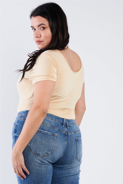 Plus Size Zipper Short Sleeve Bodysuit