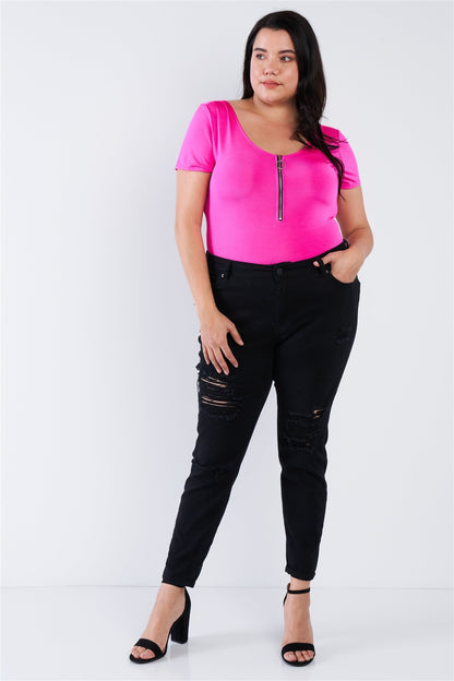 Plus Size Zipper Short Sleeve Bodysuit