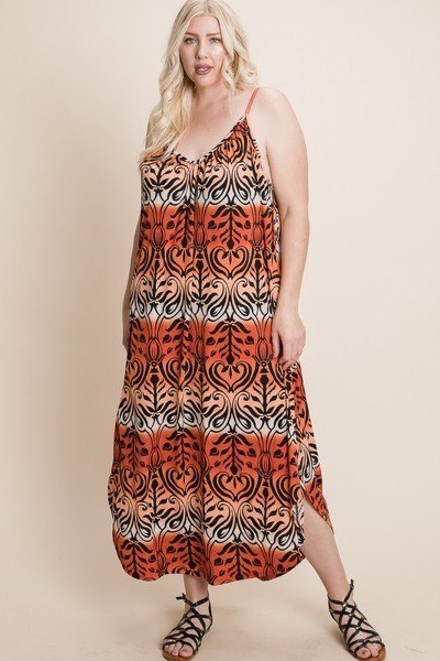 Plus Size Tie Dye Ombre Damask Print Anna Print Maxi Dress