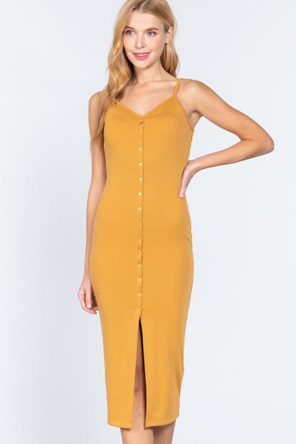 Fron Button Slit Rib Midi Dress