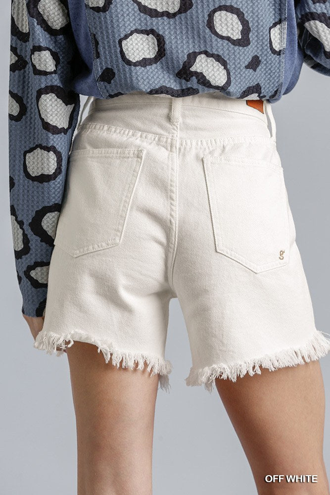 High Rise Denim Shorts With Raw Hem