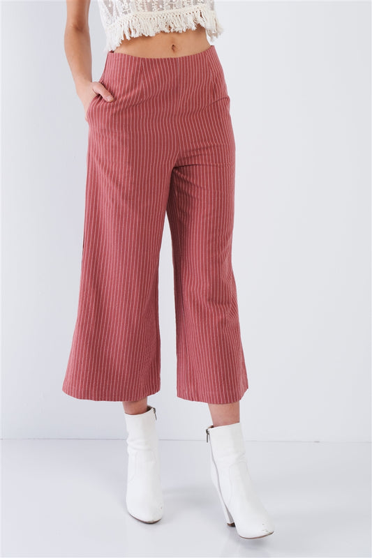 Pantalón gaucho de rayas diplomáticas de algodón rosa polvoriento