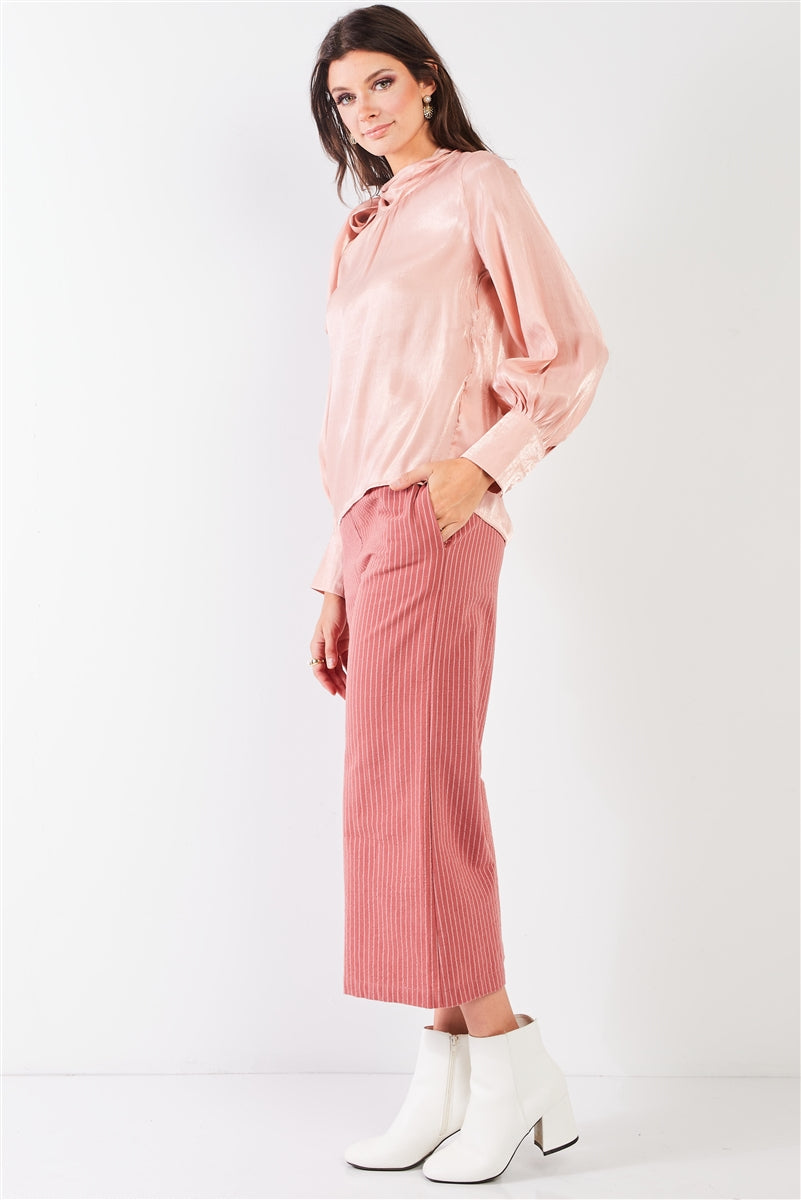 Pantalón gaucho de rayas diplomáticas de algodón rosa polvoriento