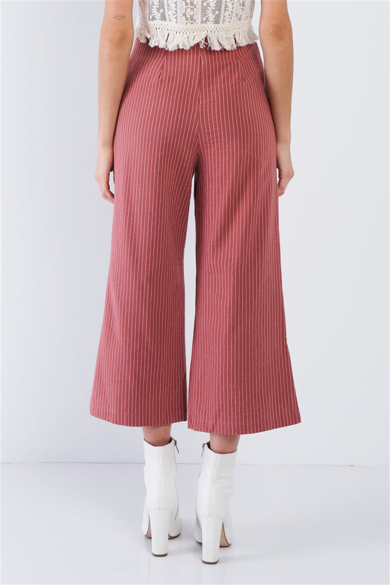 Pantalón gaucho de rayas diplomáticas de algodón rosa polvoriento