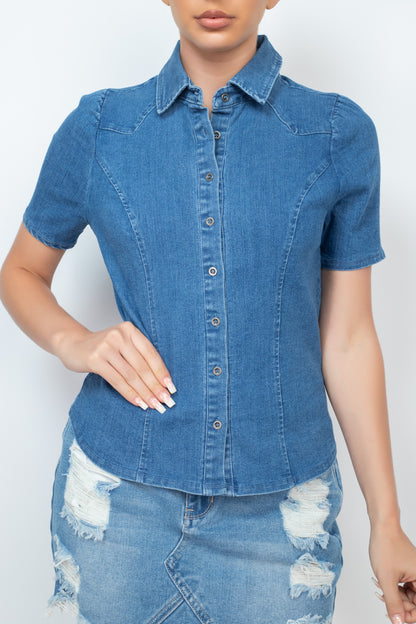 Top denim con cuello y botones