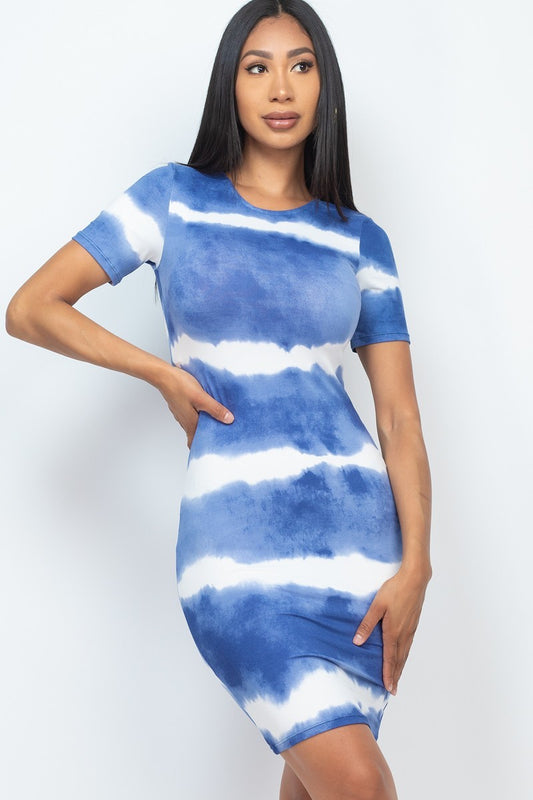 Stripe Tie-dye Printed Mini Dress