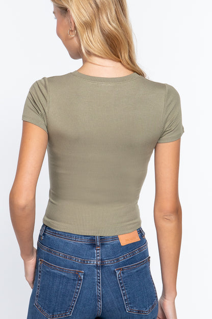 Short Slv Crew Neck Rib Crop Top