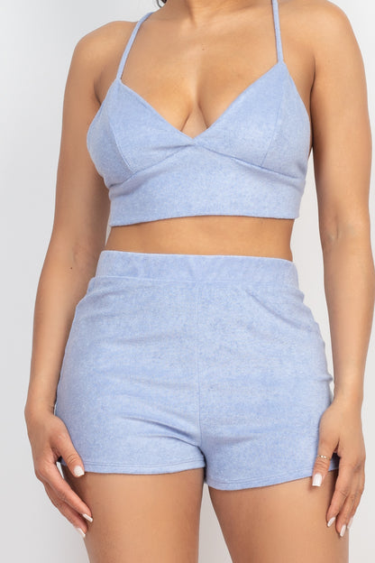 Terry Towel Bralette Top & Mini Shorts Set