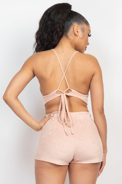 Terry Towel Bralette Top & Mini Shorts Set