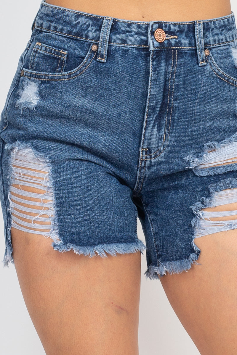 Ripped Five-pocket Mini Denim Shorts