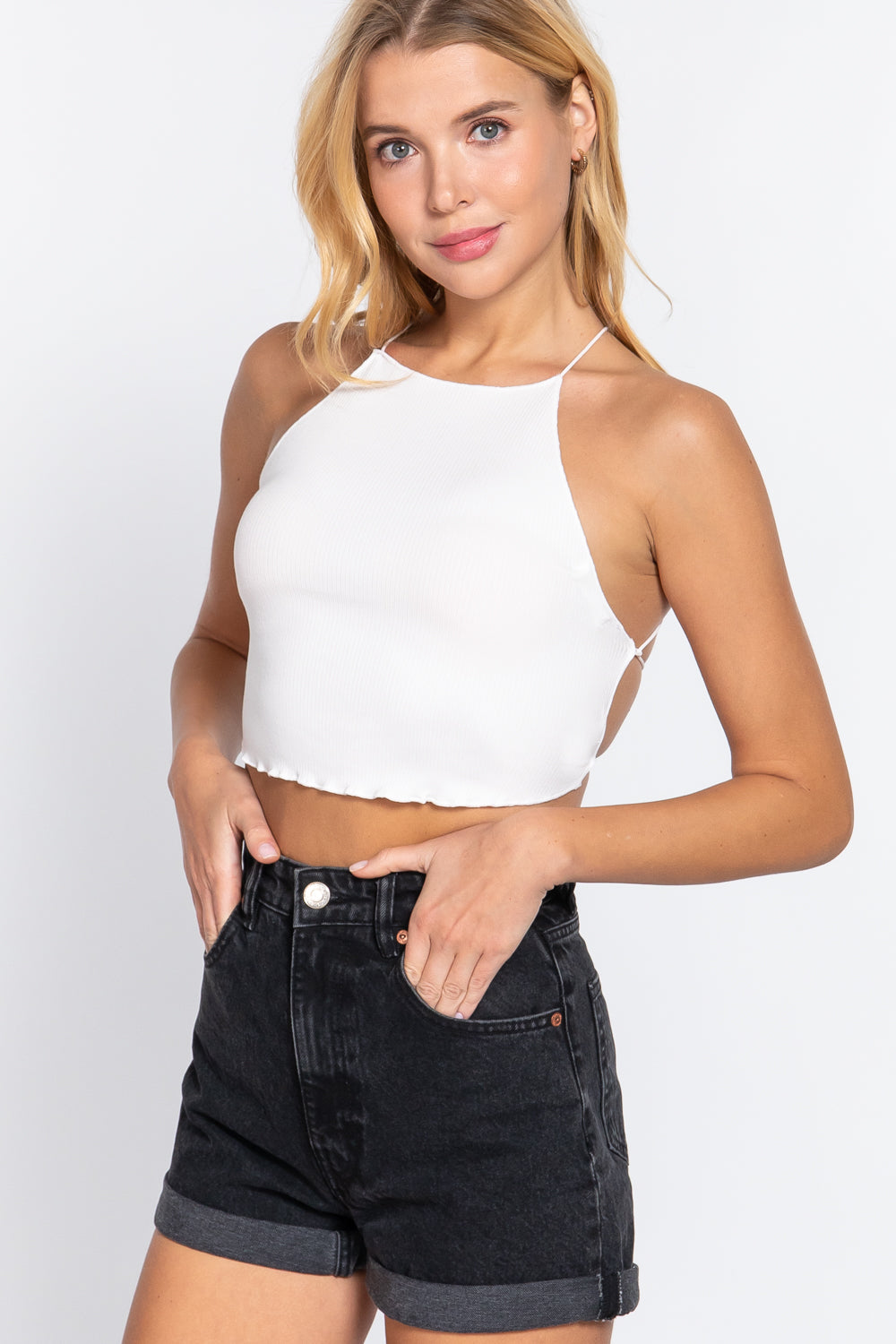 Lace Up Open Cross Back Crop Cami