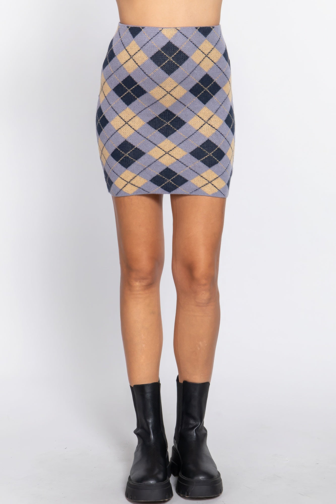 Argyle Jacquard Sweater Mini Skirt