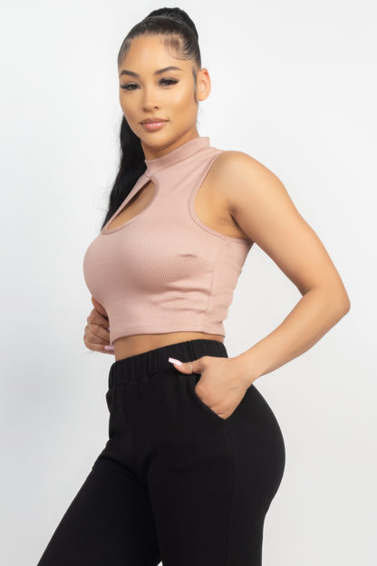 Mock Keyhole-front Crop Top