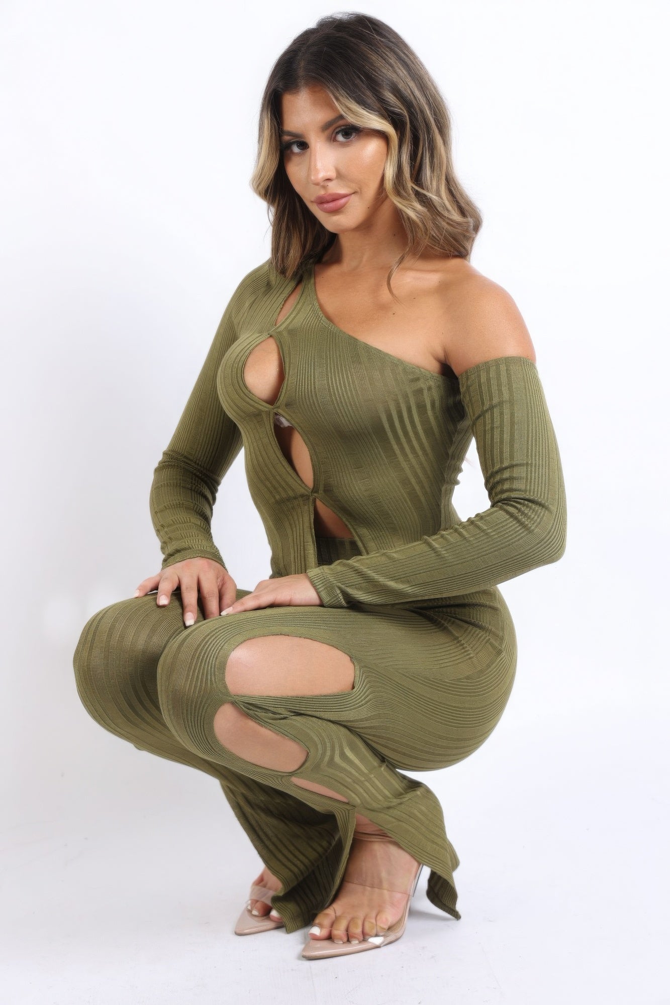 Cutout ribbed pants set