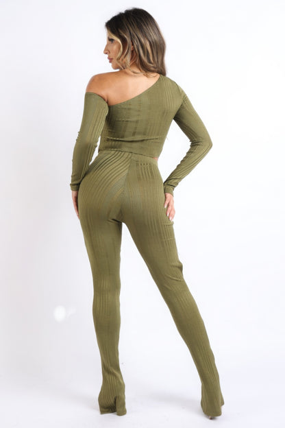 Cutout ribbed pants set