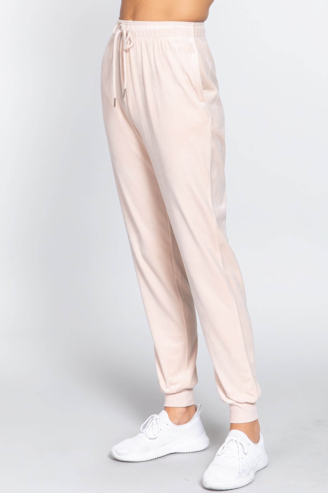 Waist Elastic Velour Long Jogger Pants