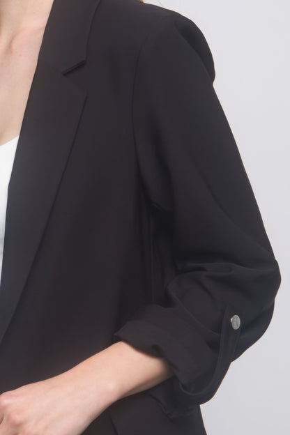 Woven Solid 3/4 Sleeve Blazer