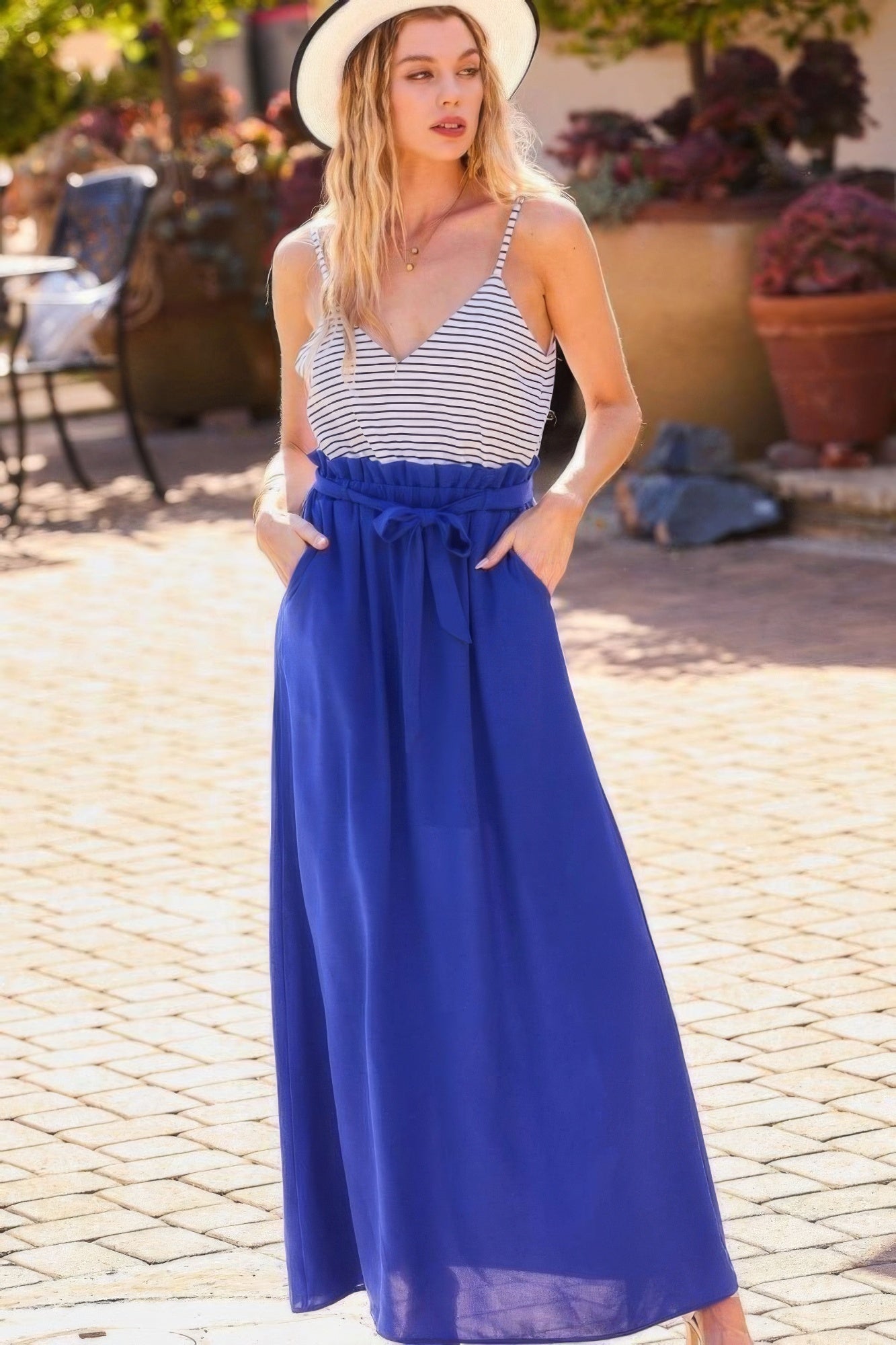 Striped Cami Top Side Pocket Maxi Dress