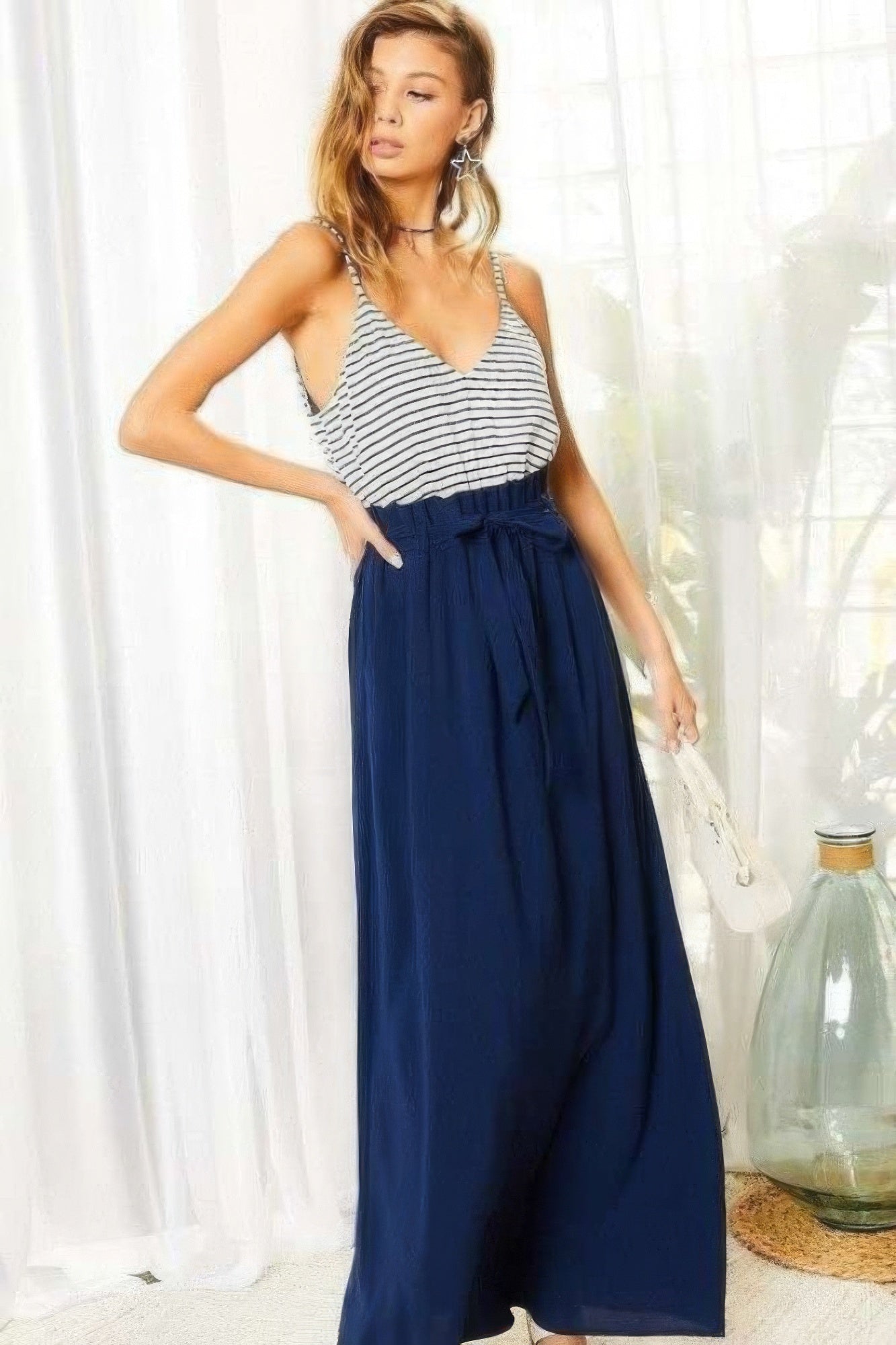 Striped Cami Top Side Pocket Maxi Dress