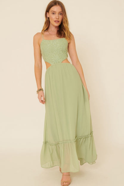 Sheer Chiffon Floral Lace Maxi Dress