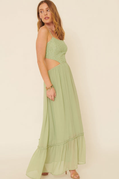 Sheer Chiffon Floral Lace Maxi Dress