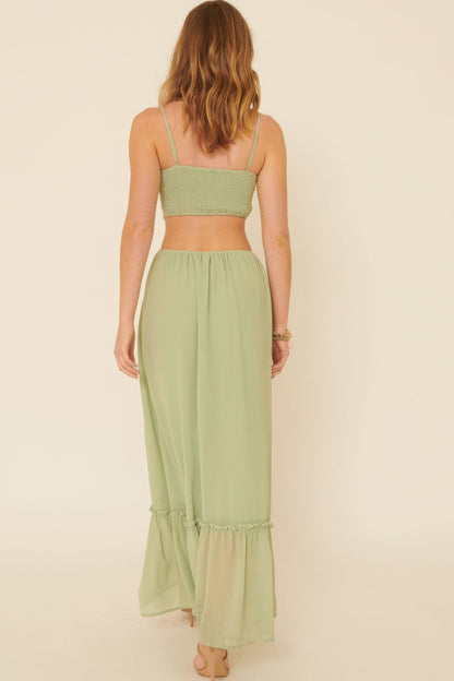 Sheer Chiffon Floral Lace Maxi Dress