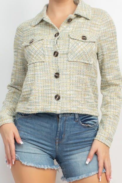 Chaqueta de tweed con botones a cuadros