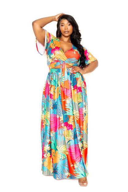 Plus Tropical floral maxi skirt & top set