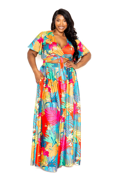 Plus Tropical floral maxi skirt & top set