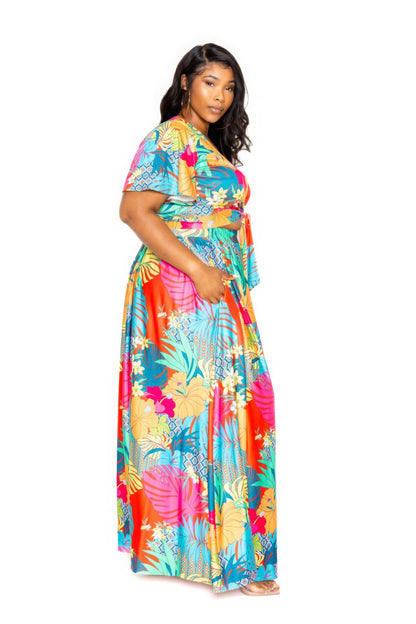 Plus Tropical floral maxi skirt & top set