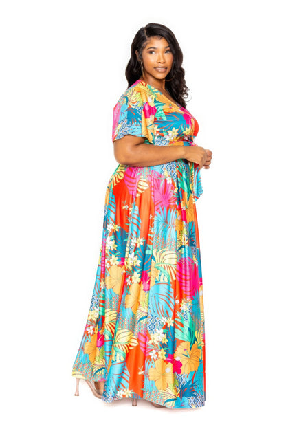 Plus Tropical floral maxi skirt & top set