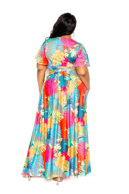 Plus Tropical floral maxi skirt & top set