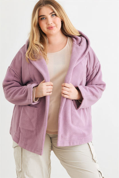 Plus Two Pocket Open Front Soft To Touch Hooded Cardigan Jacket