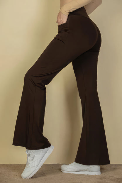 Front Pocket High Waist Casual Flare Pants