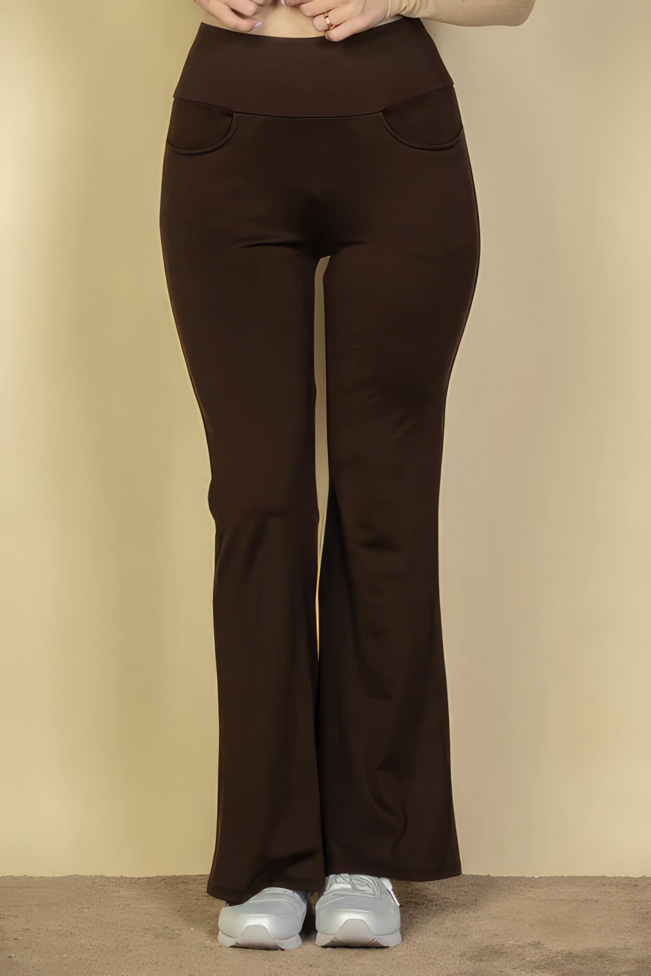 Front Pocket High Waist Casual Flare Pants