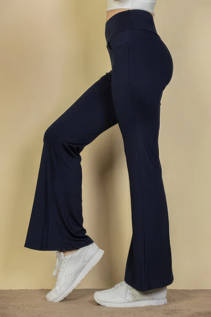 Front Pocket High Waist Casual Flare Pants