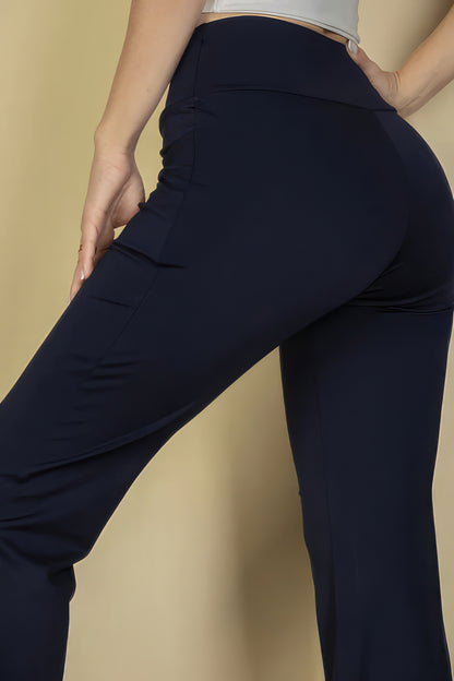 Front Pocket High Waist Casual Flare Pants