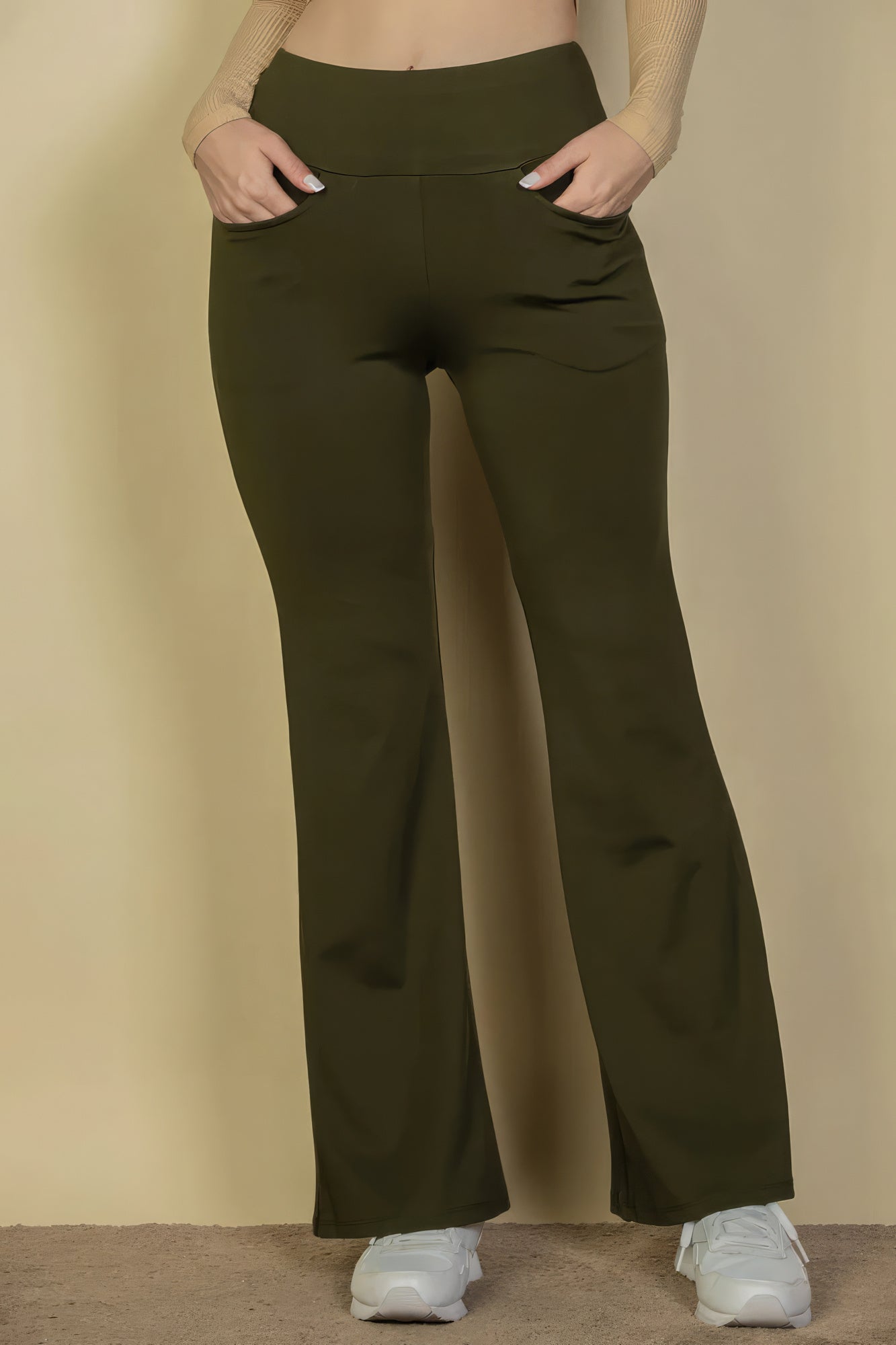 Front Pocket High Waist Casual Flare Pants