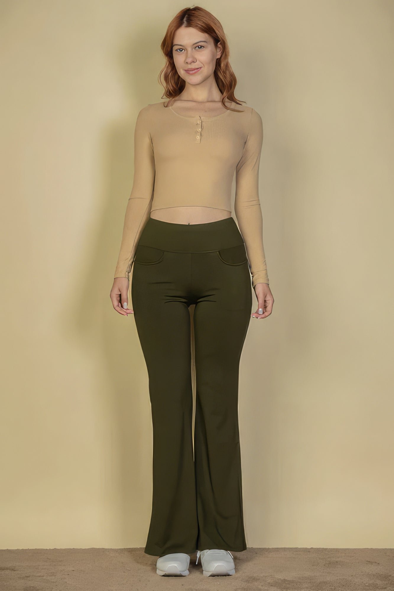 Front Pocket High Waist Casual Flare Pants