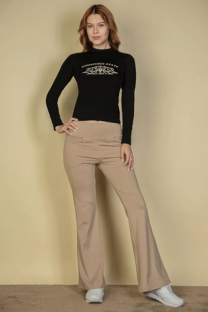 Front Pocket High Waist Casual Flare Pants