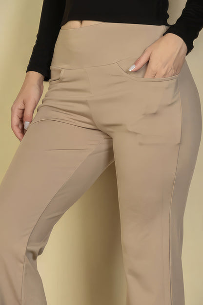 Front Pocket High Waist Casual Flare Pants