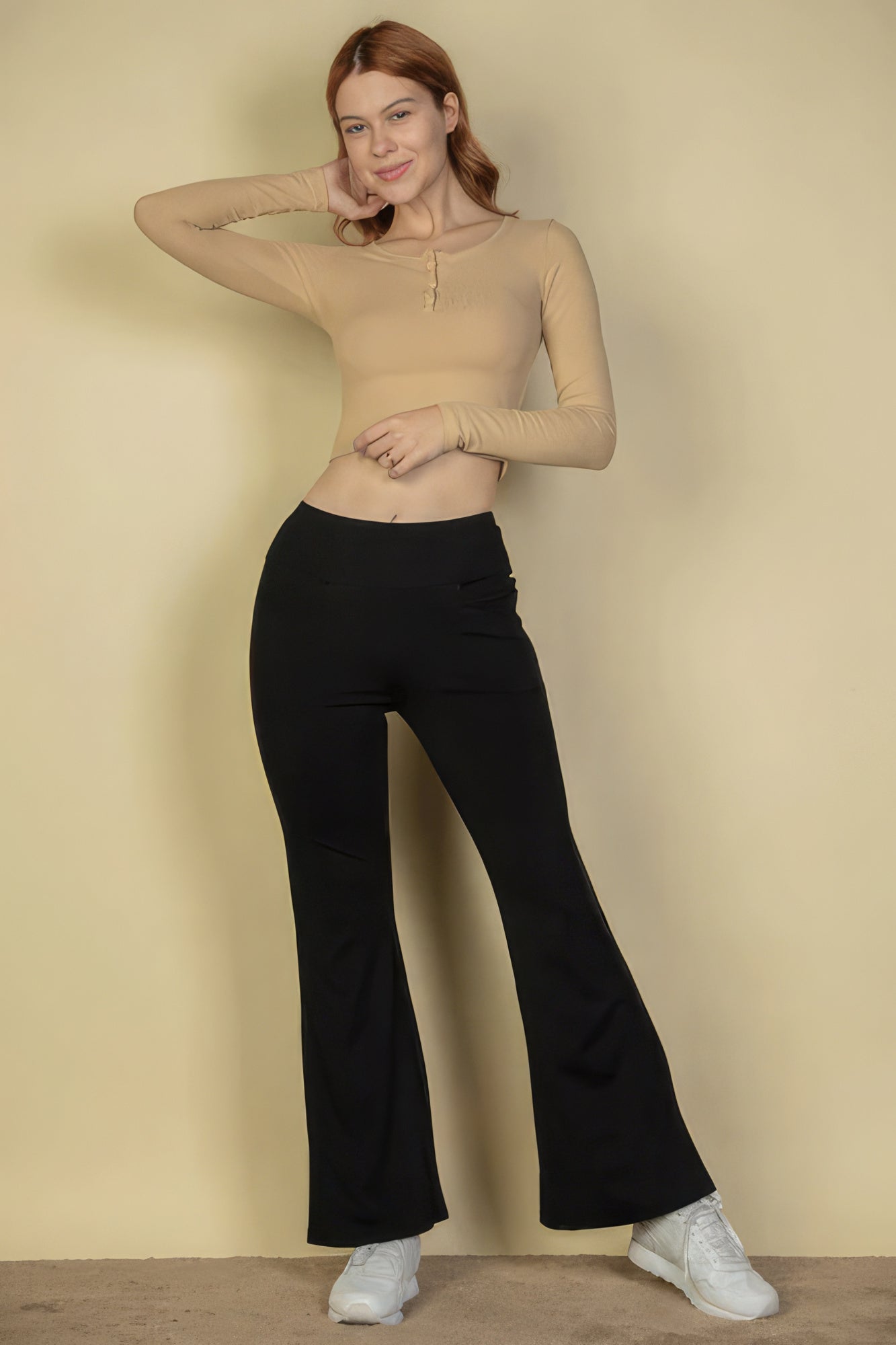 Front Pocket High Waist Casual Flare Pants